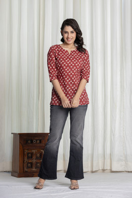 hustle bustle Casual Printed Women Maroon Top