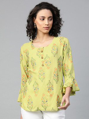 JC4U Casual 3/4 Sleeve Printed Women Green Top