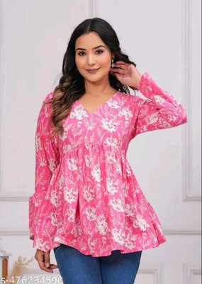 Laveena Fab Party Printed Women Pink Top