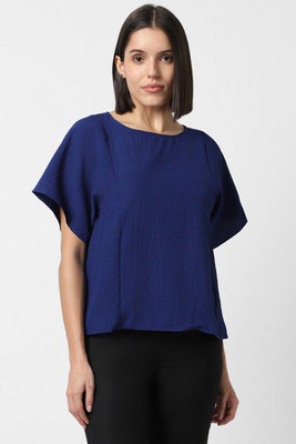 VAN HEUSEN Casual Self Design Women Dark Blue Top