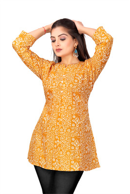 YUMWYNN Casual Printed, Geometric Print Women Yellow Top