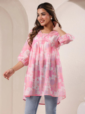 Janasya Casual Floral Print Women Pink Top