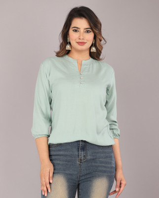 Pittra4ever Casual Solid Women Light Green Top