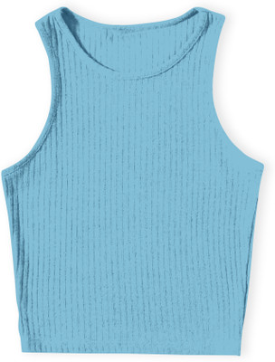 Fashion And Youth Casual Self Design Women Light Blue Top