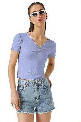 Siyara Party Solid Women Blue Top