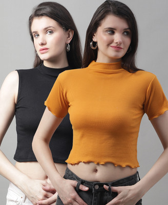 bamboo breeze Casual Solid Women Black, Yellow Top