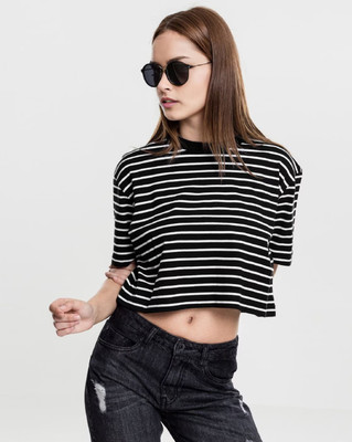 Moody Looks Casual Striped Women Black, White Top