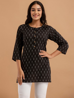 Feranoid Retail Women Floral Print Straight Kurta(Black)
