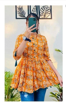 PaliwalArts Casual Floral Print Women Orange Top