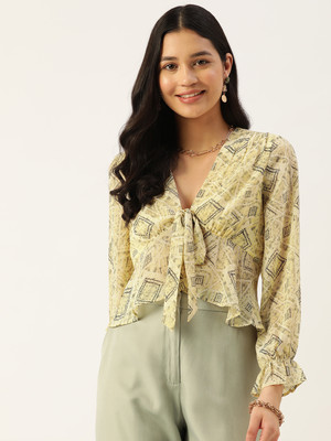 Moda Rapido Casual Printed Women Yellow Top