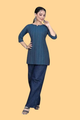Kfashionbj Women Solid A-line Kurta(Dark Blue)