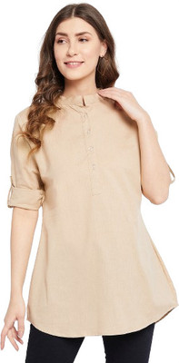 HouseOfCommon Casual Solid Women Brown Top