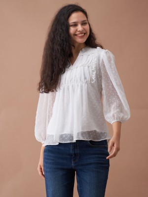 AASK Casual Self Design Women White Top