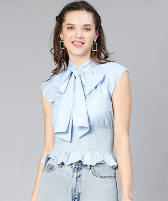 OXOLLOXO Casual Solid Women Blue Top
