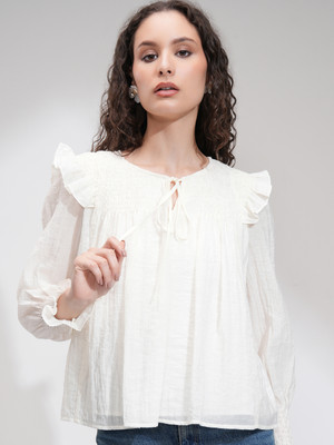 Tokyo Talkies Casual Self Design Women White Top