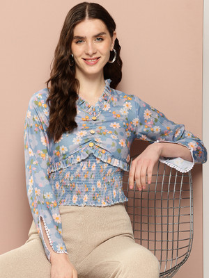 shiv creation Casual Floral Print Women Grey Top