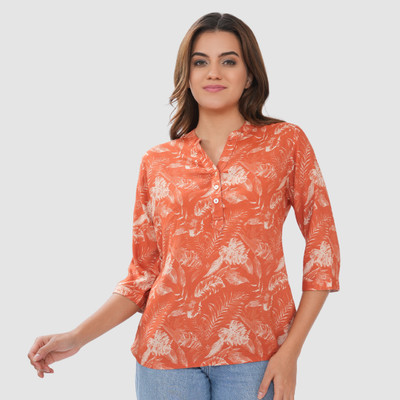 Bonjour Casual Printed Women Orange Top