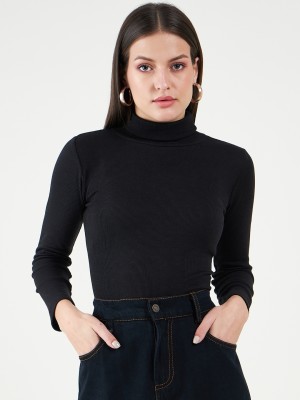 HouseOfCommon Casual Solid Women Black Top