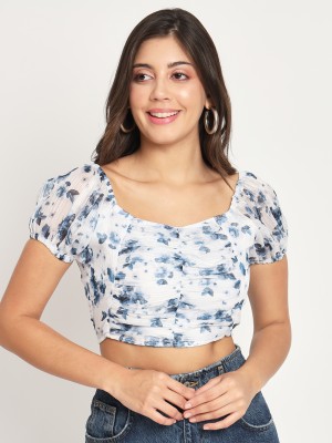 CHARMGAL Casual Floral Print Women White Top