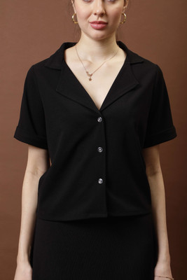 ATHENA Casual Solid Women Black Top