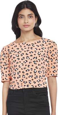 PEOPLE Casual Printed Women Orange Top