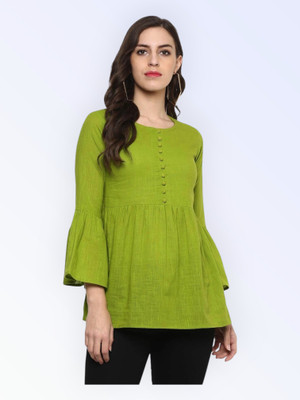 JIGNESH TEXTILES Casual Solid Women Light Green Top