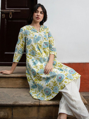 Janasya Casual Printed Women Green, Light Blue Top