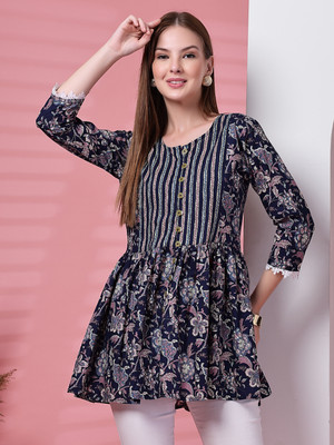 PRISTYLE Party Floral Print Women Dark Blue Top