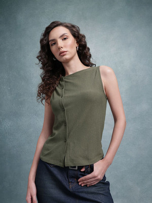 Roadster Casual Self Design Women Green Top
