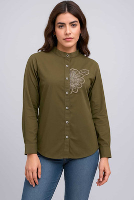 SHEHZADI ONLINE Women Embroidered Casual Green Shirt