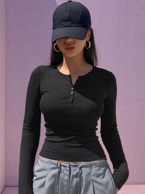 NAVYANKAA Casual Solid Women Black Top