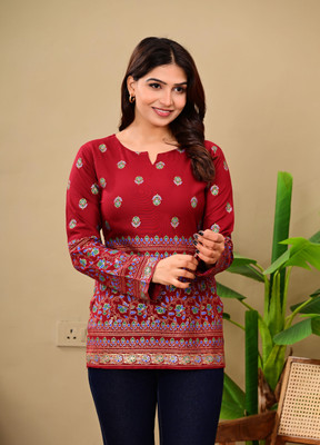 ARZOO Casual Printed Women Maroon Top