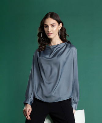 Dressberry Casual Solid Women Grey Top