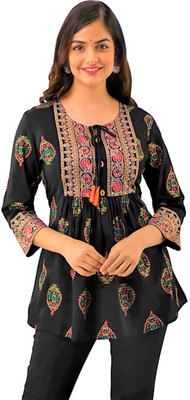 mahadevara creation Casual Printed Women Black Top