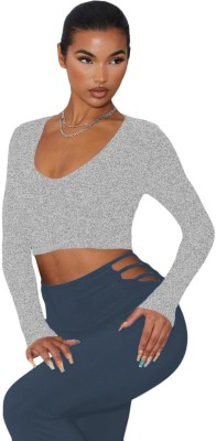 THE BLAZZE Casual Self Design Women Grey Top