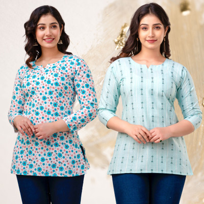 VROEGER Casual Printed, Self Design Women Multicolor Top