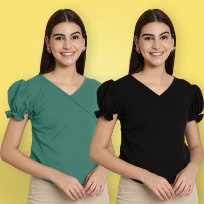 METRONAUT Casual Solid Women Light Green, Black Top