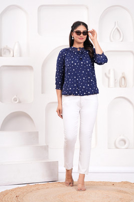 Pittra4ever Casual Printed Women Dark Blue Top