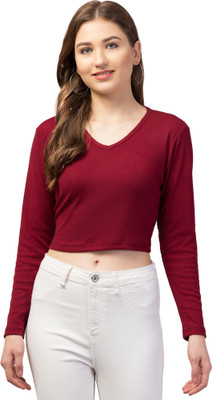 MAUEX Casual Solid Women Maroon Top