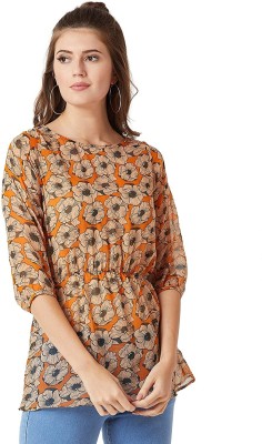 MSRATANS Casual Printed Women Orange, Beige, Black Top