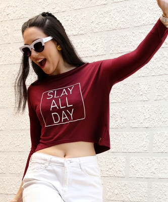 CAMPUS SUTRA Casual Printed Women Maroon Top