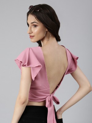 Showoff Casual Solid Women Pink Top