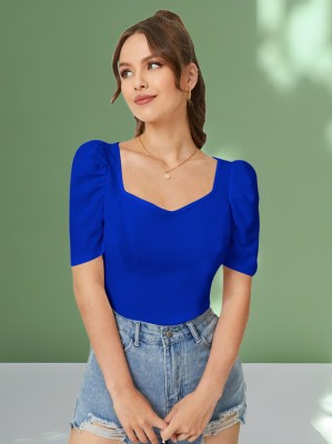 Dream Beauty Fashion Casual Solid Women Blue Top