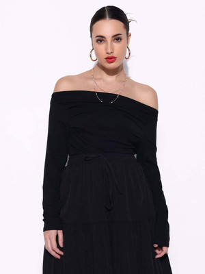 SHOWOFFFF Casual Solid Women Black Top