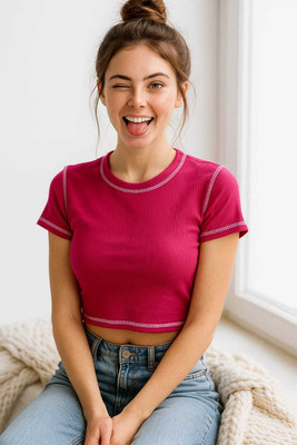 Crezystyl Casual Self Design Women Pink Top