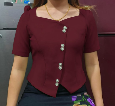 MODISHMOSE Casual Solid Women Maroon Top
