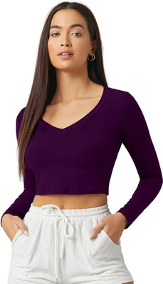 AGOF Casual Solid Women Purple Top