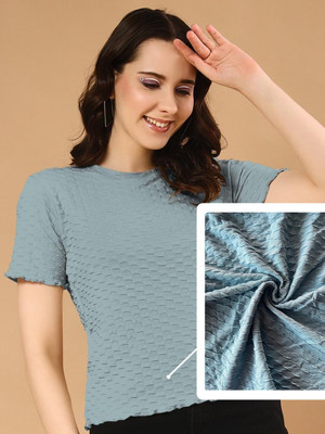 WINGS & HORNS Casual Solid Women Dark Green Top