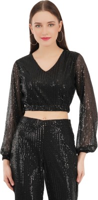 The chandan Party Embellished Women Black Top