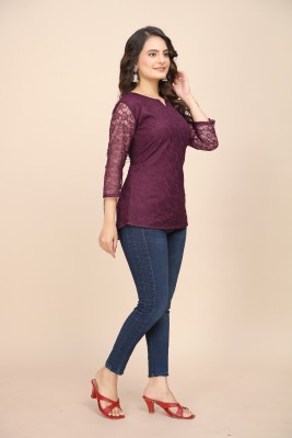 Manthan Creation Party Self Design Women Purple Top